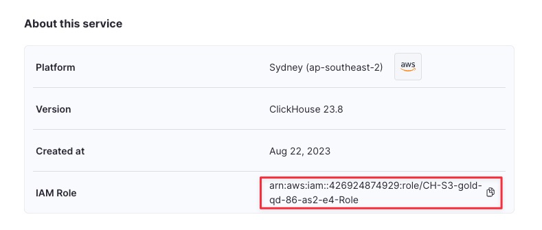 Obtaining ClickHouse service IAM Role ARN